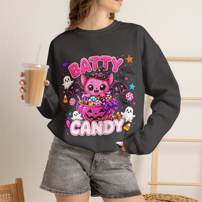 Batty for Candy Sweatshirt — Cute Pink Halloween Bat Crewneck