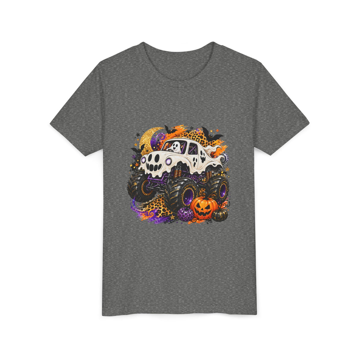 Kids Halloween Monster Truck Tee — Spooky Skull Van with Pumpkin Graphic