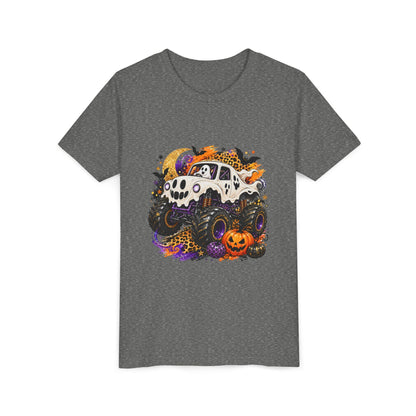 Kids Halloween Monster Truck Tee — Spooky Skull Van with Pumpkin Graphic