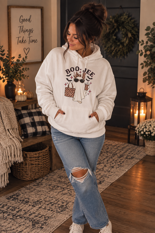 Boo Jee Ghost Graphic Hoodie - Cute Halloween Travel Sweatshirt