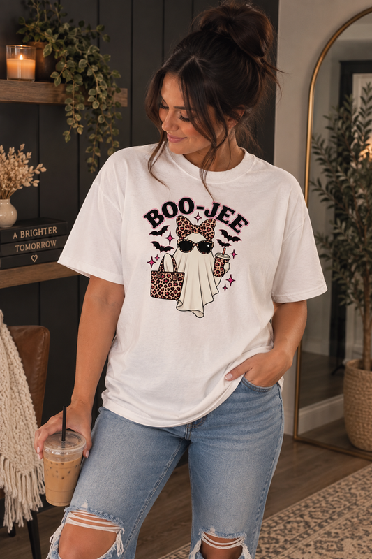 Boo-Jee Ghost Graphic T-Shirt — Leopard Print Halloween Tee