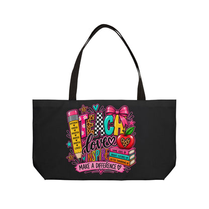 Teacher Love Weekender Tote Bag – 'Teach, Love, Inspire' School Tote