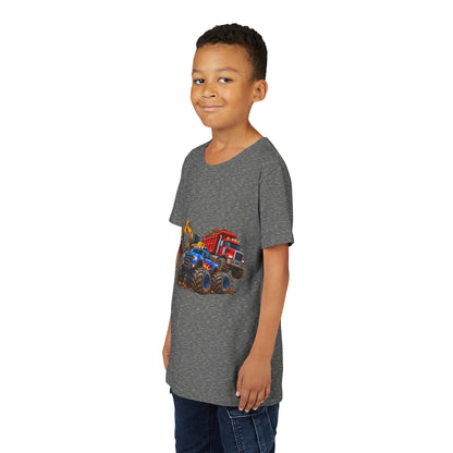 Kids Construction Trucks Tee — Monster Dump Truck & Excavator Graphic Youth Shirt