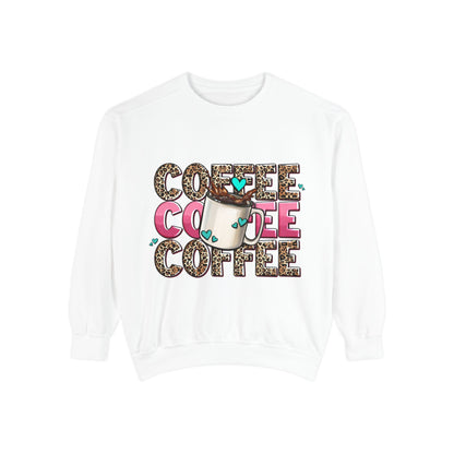 Coffee Leopard Print Sweatshirt — Cute Mug Graphic Coffee Lover Pullover
