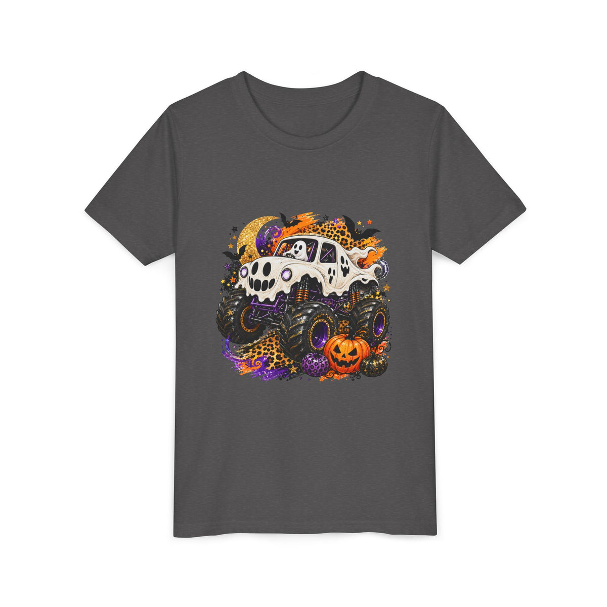 Kids Halloween Monster Truck Tee — Spooky Skull Van with Pumpkin Graphic