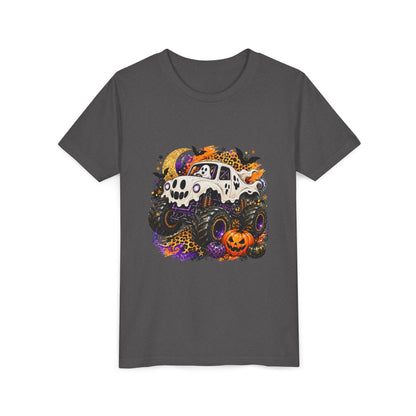 Kids Halloween Monster Truck Tee — Spooky Skull Van with Pumpkin Graphic