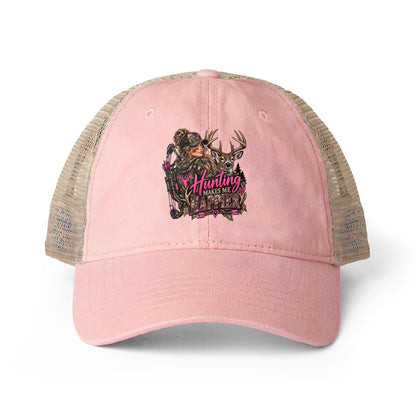 Hunting Makes Me Happy Washed Mesh-Back Cap