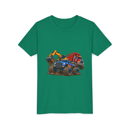 Kids Construction Trucks Tee — Monster Dump Truck & Excavator Graphic Youth Shirt