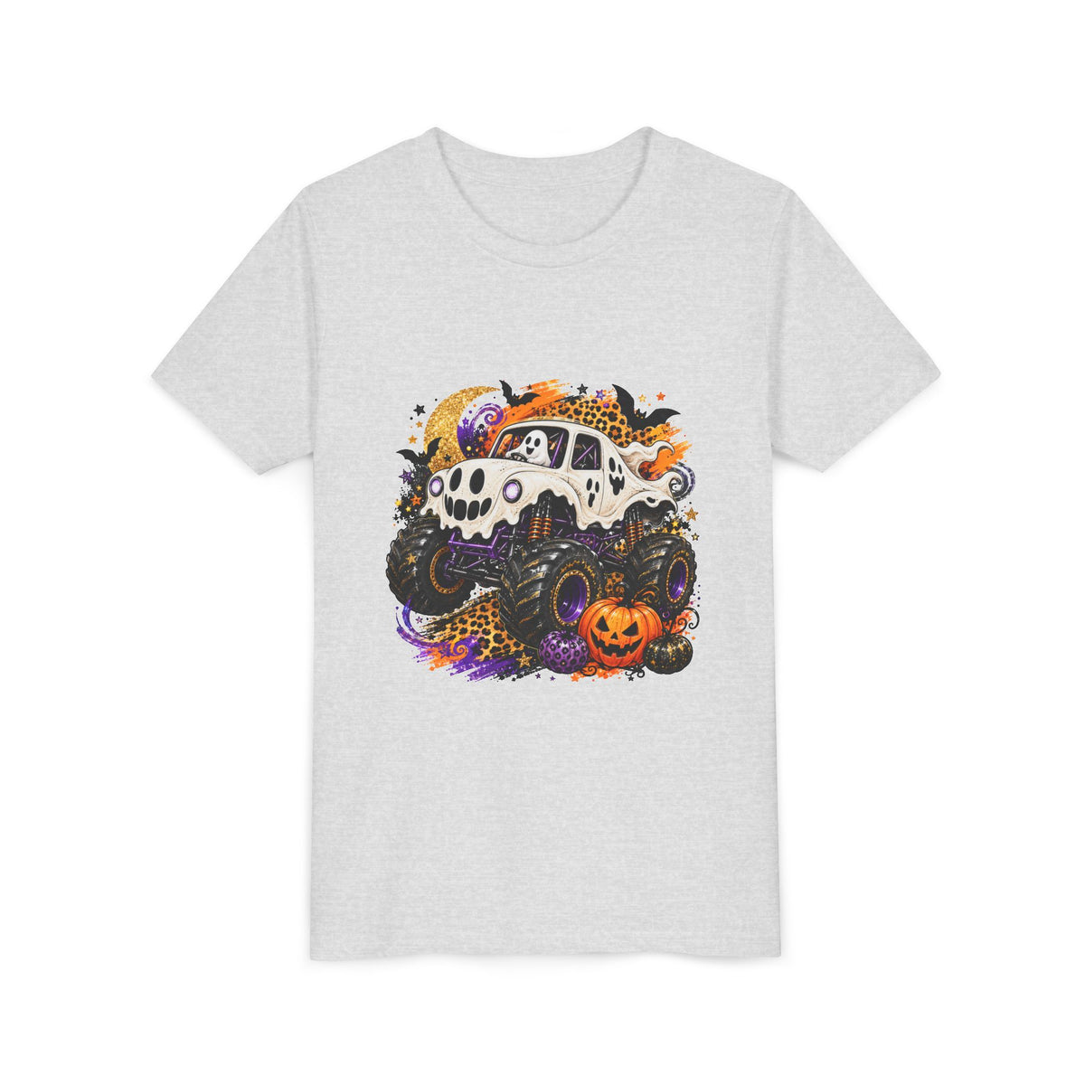 Kids Halloween Monster Truck Tee — Spooky Skull Van with Pumpkin Graphic