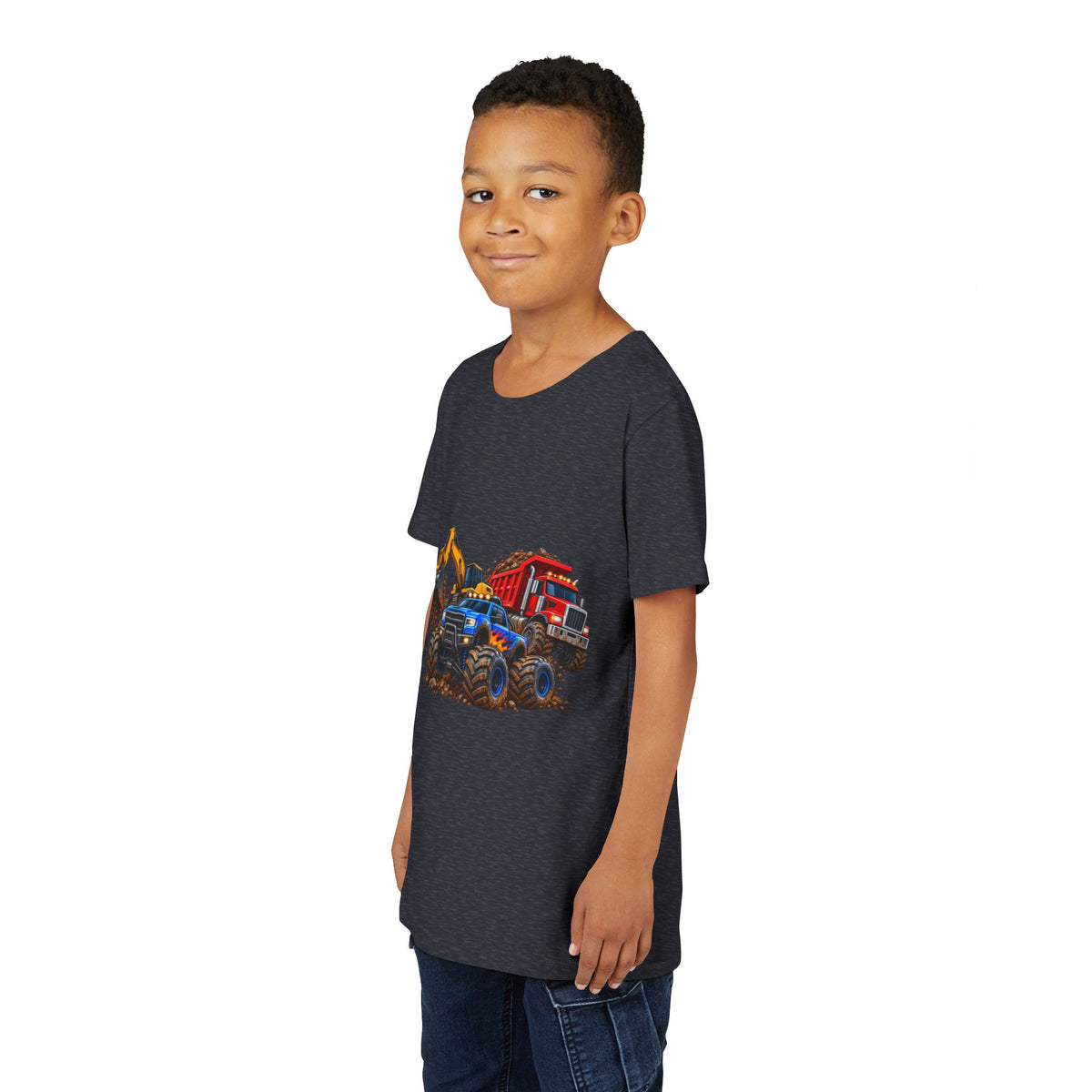 Kids Construction Trucks Tee — Monster Dump Truck & Excavator Graphic Youth Shirt