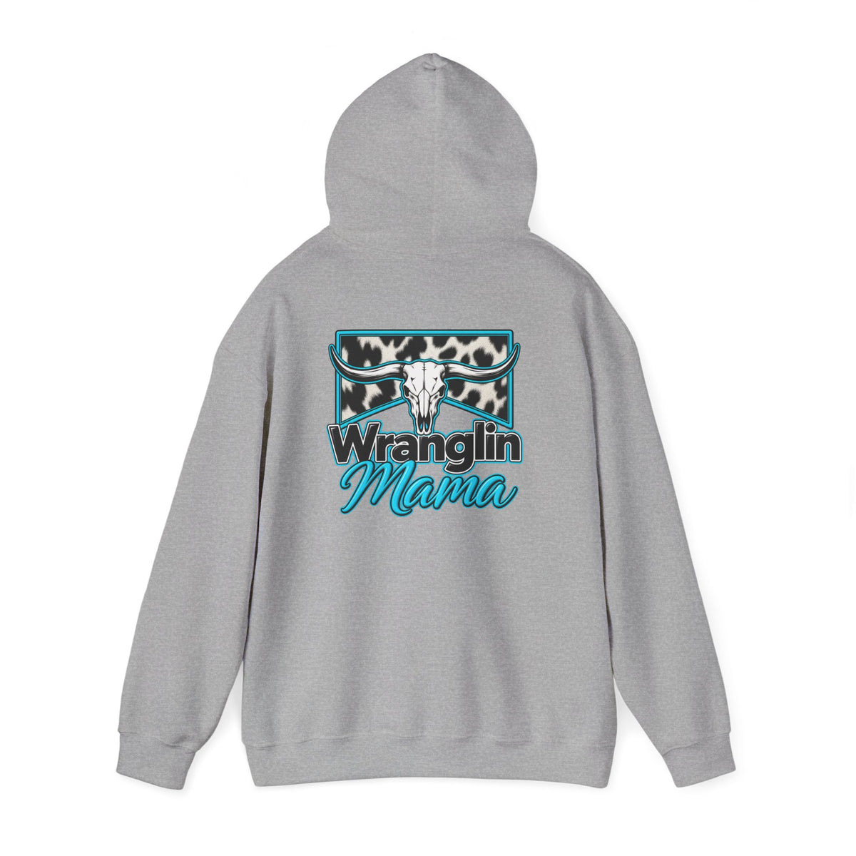 Wranglin Mama Hoodie - Western Cow Skull & Leopard Print Pullover for Cowgirl Moms