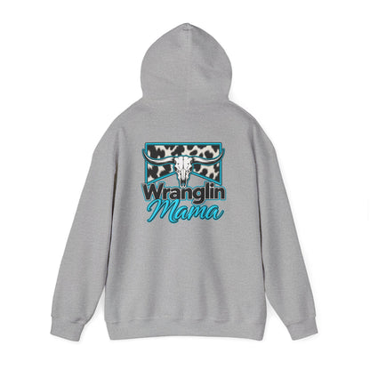 Wranglin Mama Hoodie - Western Cow Skull & Leopard Print Pullover for Cowgirl Moms