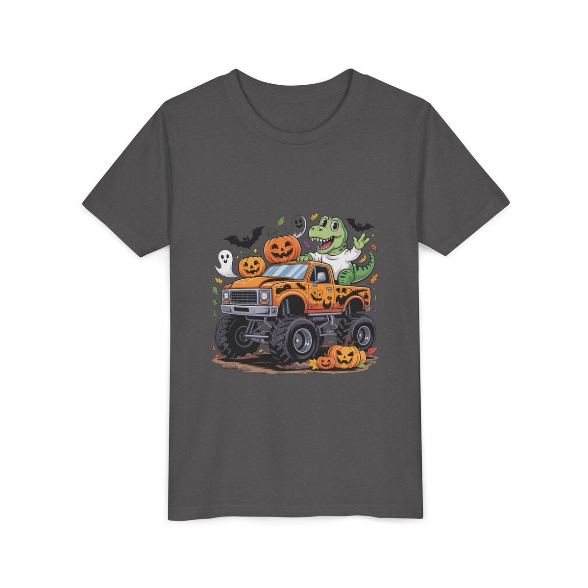 Kids Halloween Monster Truck Tee - Cute Pumpkin, Ghost & Dinosaur Truck Design