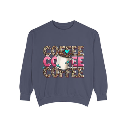 Coffee Leopard Print Sweatshirt — Cute Mug Graphic Coffee Lover Pullover