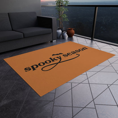 Outdoor Rug — "Spooky Season" Halloween Doormat (Orange with Bat)