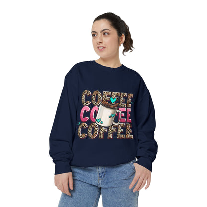 Coffee Leopard Print Sweatshirt — Cute Mug Graphic Coffee Lover Pullover