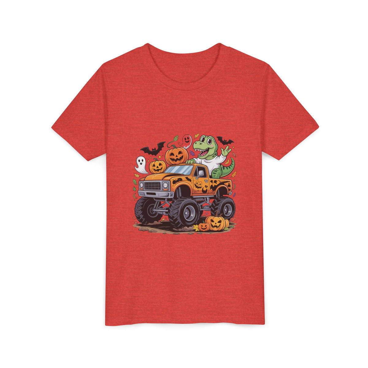Kids Halloween Monster Truck Tee - Cute Pumpkin, Ghost & Dinosaur Truck Design