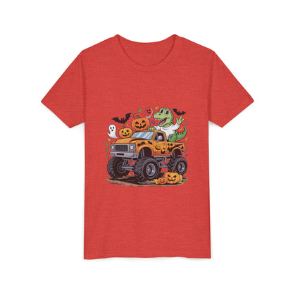 Kids Halloween Monster Truck Tee - Cute Pumpkin, Ghost & Dinosaur Truck Design