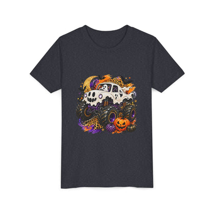 Kids Halloween Monster Truck Tee — Spooky Skull Van with Pumpkin Graphic