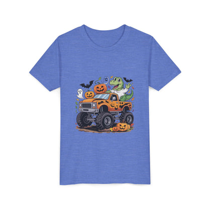 Kids Halloween Monster Truck Tee - Cute Pumpkin, Ghost & Dinosaur Truck Design