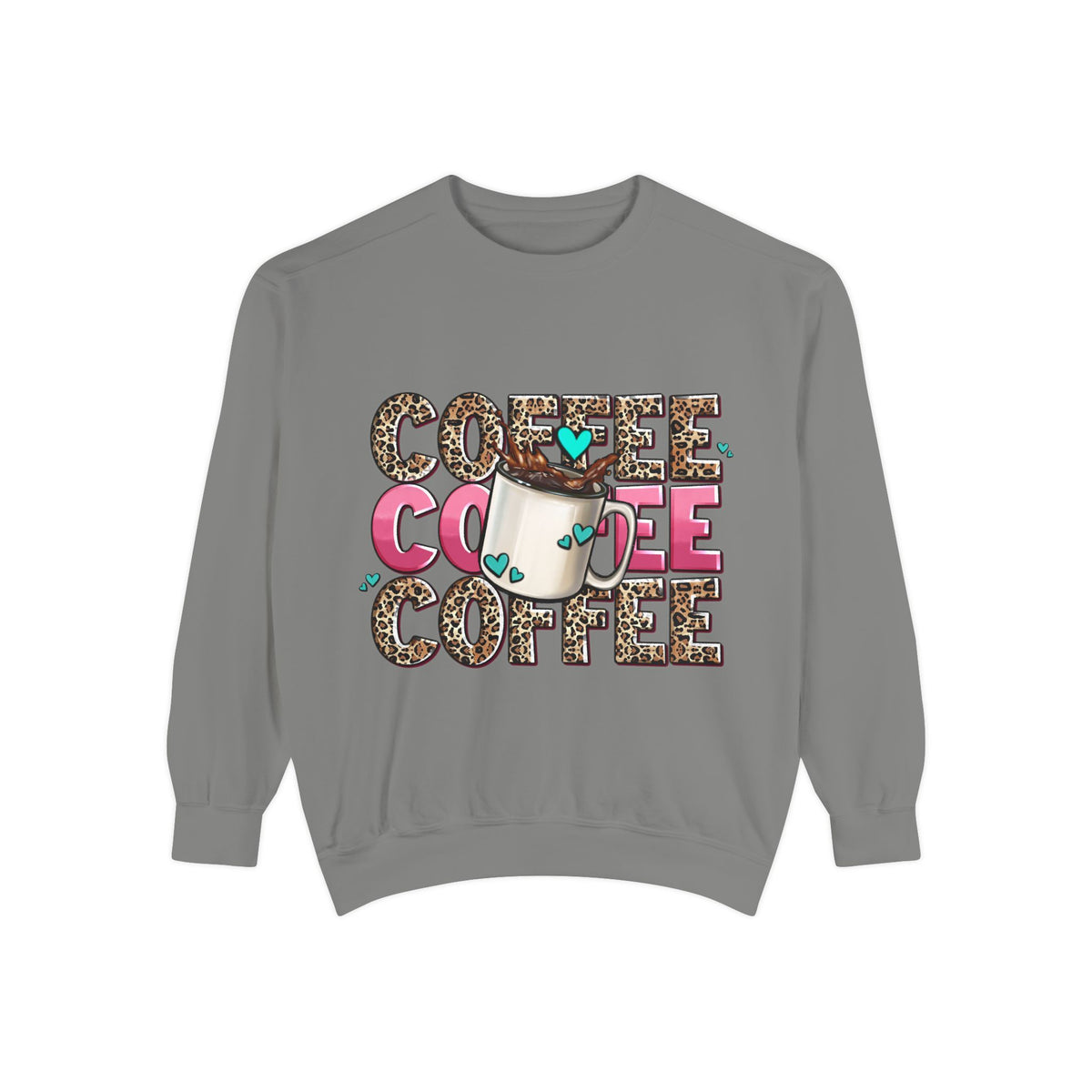 Coffee Leopard Print Sweatshirt — Cute Mug Graphic Coffee Lover Pullover