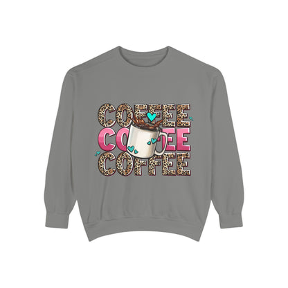 Coffee Leopard Print Sweatshirt — Cute Mug Graphic Coffee Lover Pullover