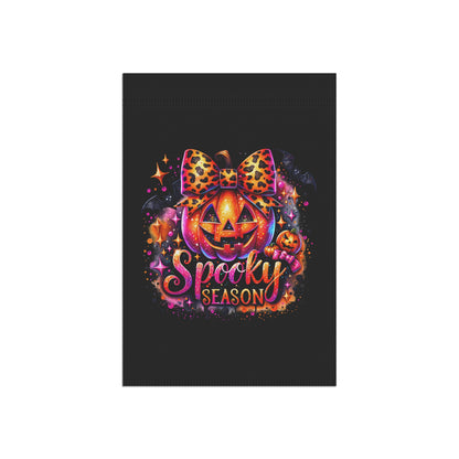 Halloween Garden Flag - "Spooky Season" Pumpkin with Leopard Bow