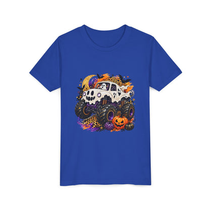 Kids Halloween Monster Truck Tee — Spooky Skull Van with Pumpkin Graphic