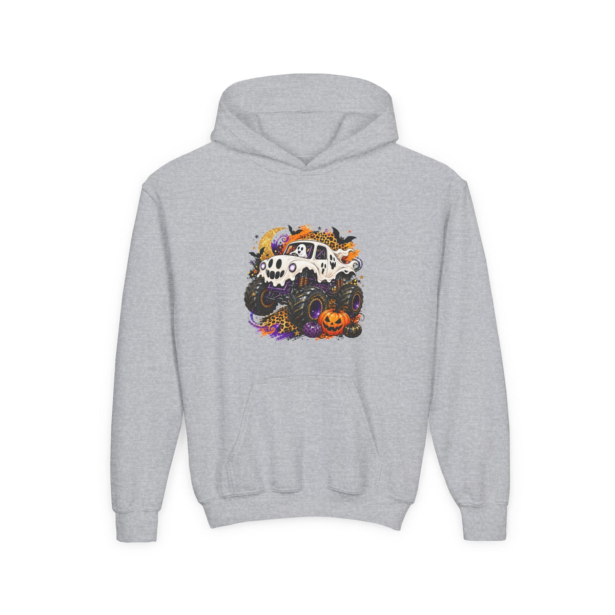 Youth Hoodie — Spooky Monster Truck Halloween Pumpkin Design