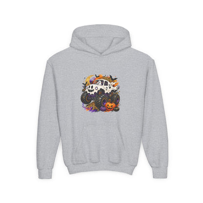 Youth Hoodie — Spooky Monster Truck Halloween Pumpkin Design