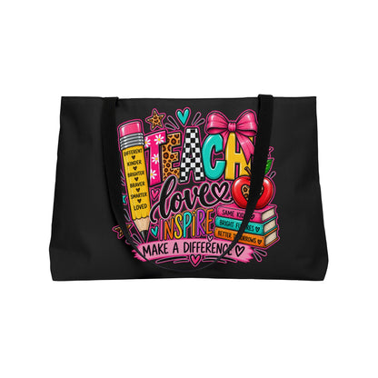 Teacher Love Weekender Tote Bag – 'Teach, Love, Inspire' School Tote