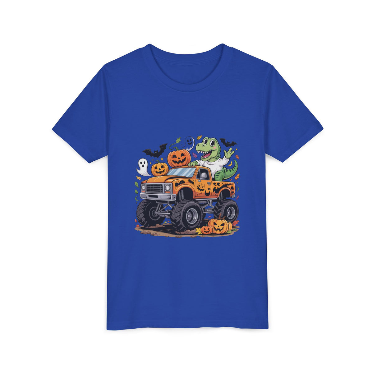 Kids Halloween Monster Truck Tee - Cute Pumpkin, Ghost & Dinosaur Truck Design