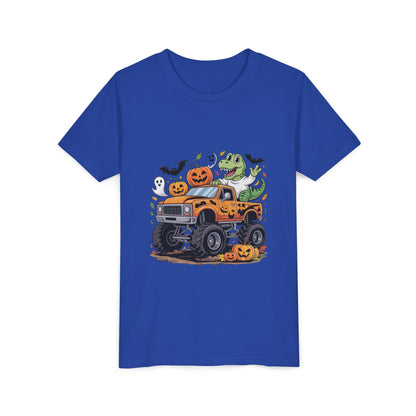 Kids Halloween Monster Truck Tee - Cute Pumpkin, Ghost & Dinosaur Truck Design
