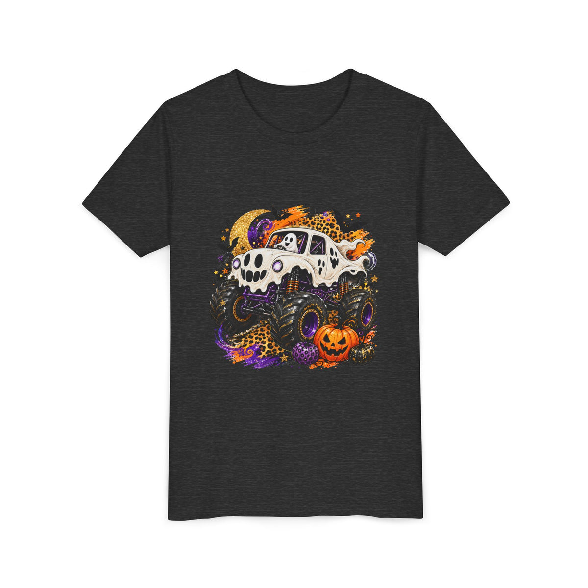 Kids Halloween Monster Truck Tee — Spooky Skull Van with Pumpkin Graphic