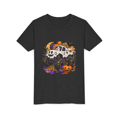 Kids Halloween Monster Truck Tee — Spooky Skull Van with Pumpkin Graphic