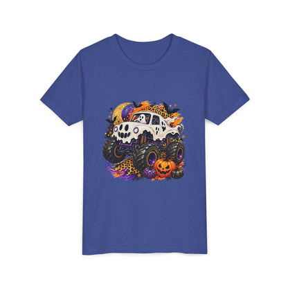 Kids Halloween Monster Truck Tee — Spooky Skull Van with Pumpkin Graphic