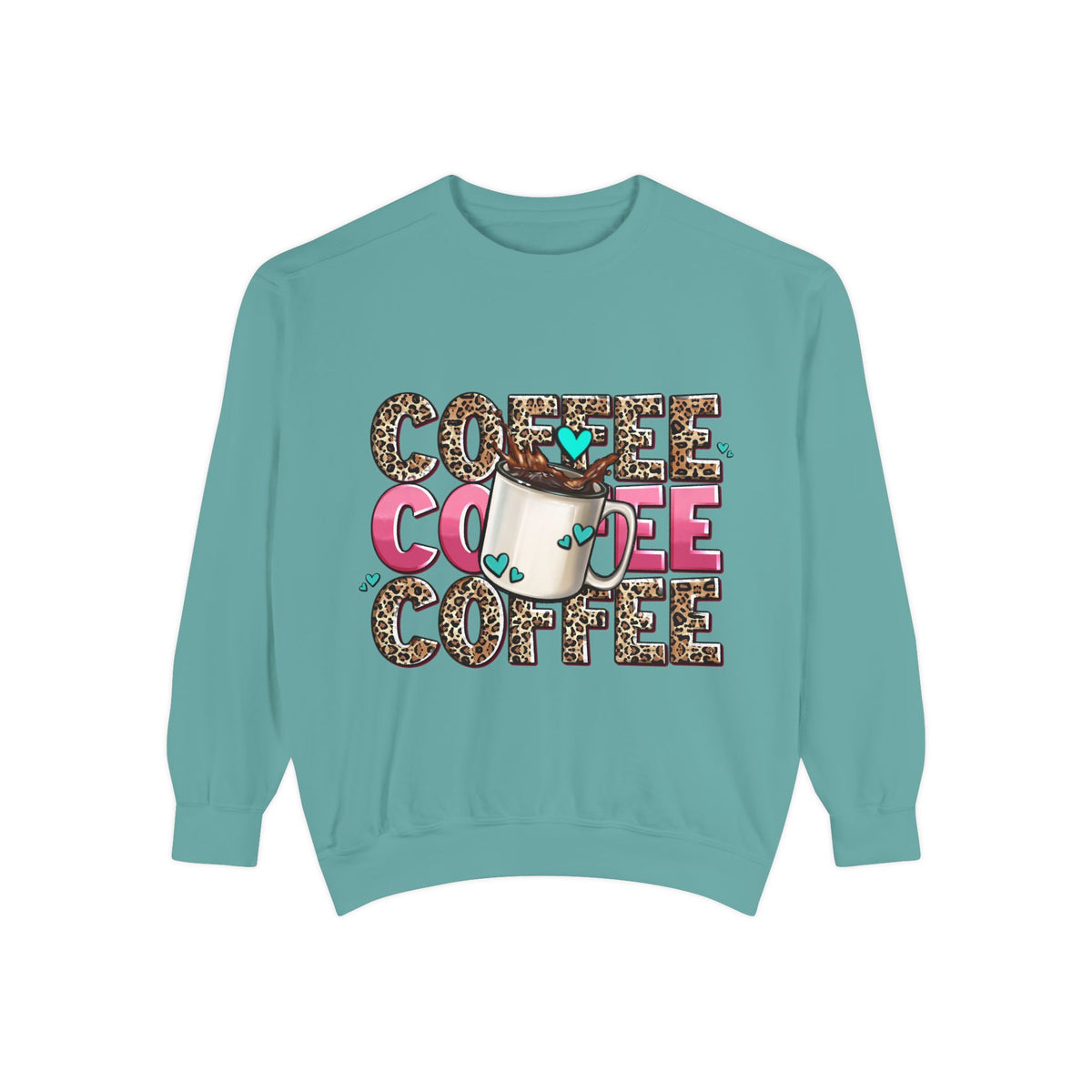 Coffee Leopard Print Sweatshirt — Cute Mug Graphic Coffee Lover Pullover