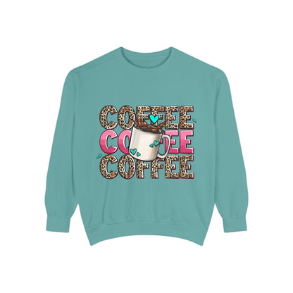 Coffee Leopard Print Sweatshirt — Cute Mug Graphic Coffee Lover Pullover