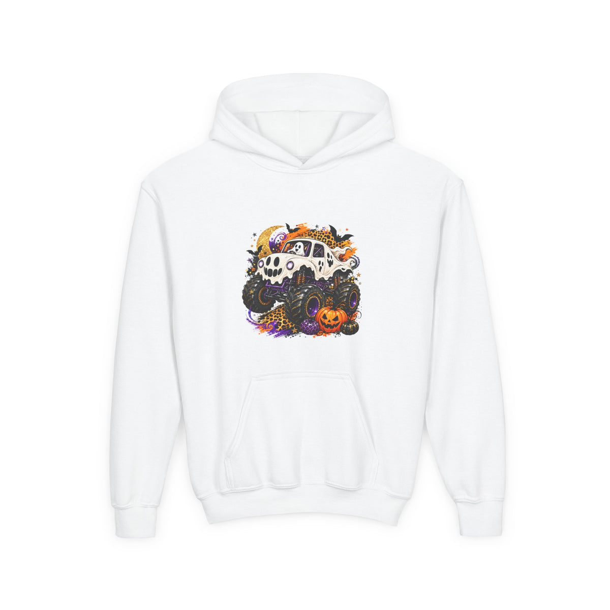 Youth Hoodie — Spooky Monster Truck Halloween Pumpkin Design