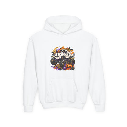 Youth Hoodie — Spooky Monster Truck Halloween Pumpkin Design