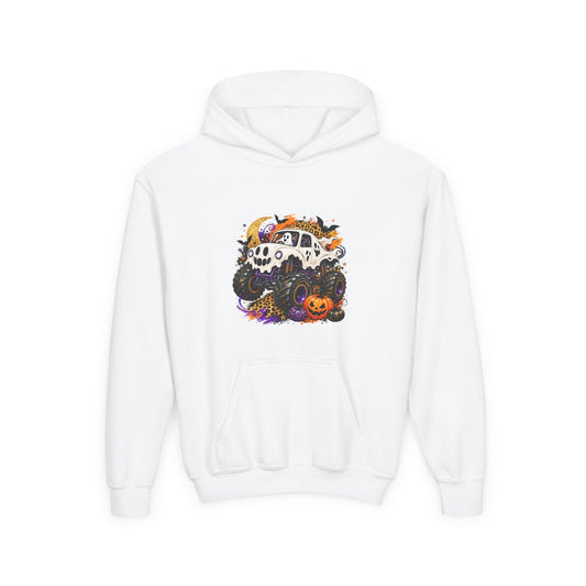 Youth Hoodie — Spooky Monster Truck Halloween Pumpkin Design