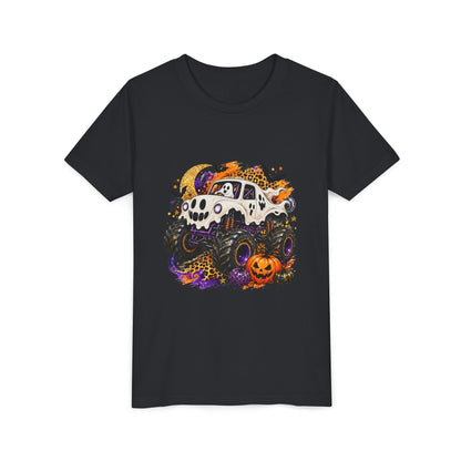 Kids Halloween Monster Truck Tee — Spooky Skull Van with Pumpkin Graphic
