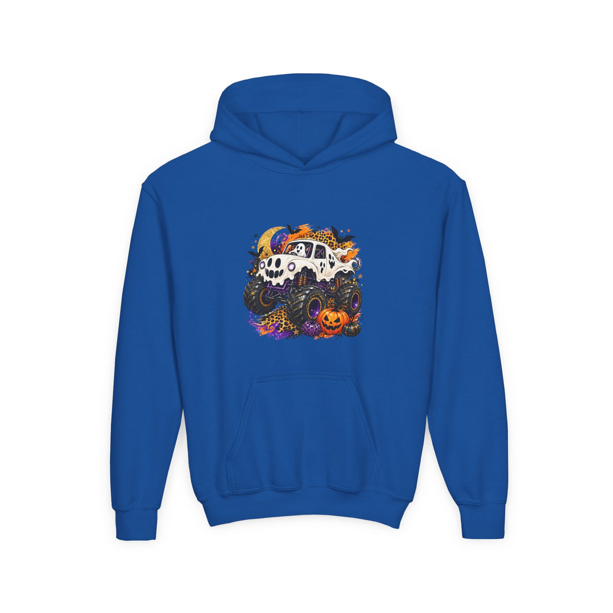 Youth Hoodie — Spooky Monster Truck Halloween Pumpkin Design