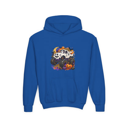 Youth Hoodie — Spooky Monster Truck Halloween Pumpkin Design