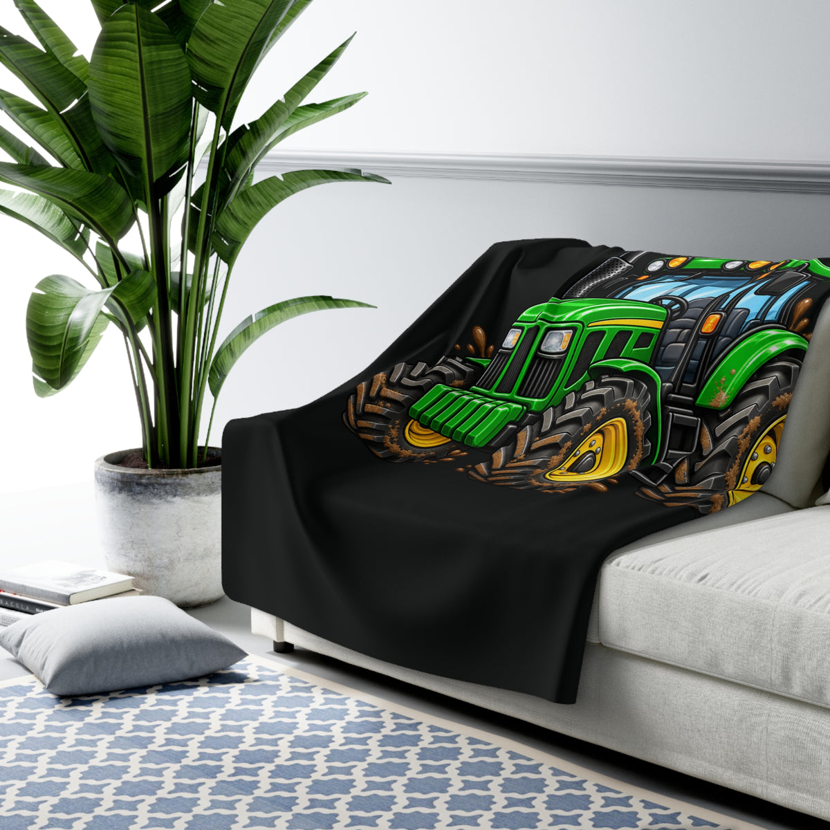 Tractor Sherpa Blanket – Cozy Farmhouse Throw for Kids & Adults
