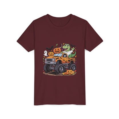 Kids Halloween Monster Truck Tee - Cute Pumpkin, Ghost & Dinosaur Truck Design