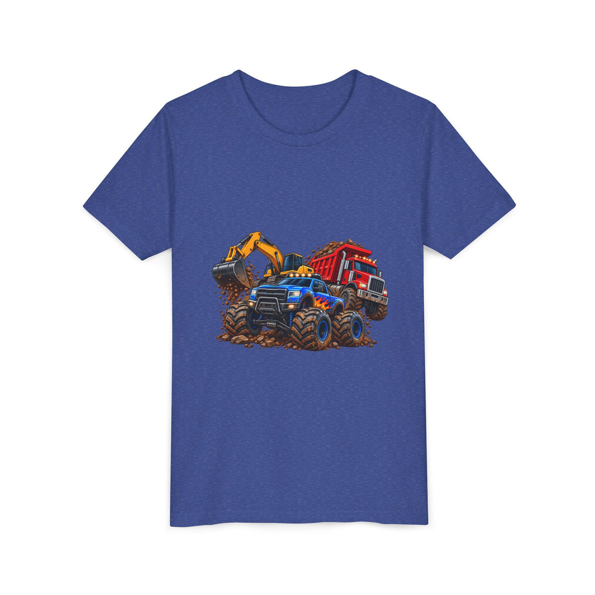 Kids Construction Trucks Tee — Monster Dump Truck & Excavator Graphic Youth Shirt
