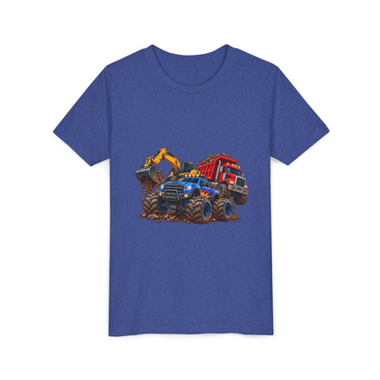 Kids Construction Trucks Tee — Monster Dump Truck & Excavator Graphic Youth Shirt