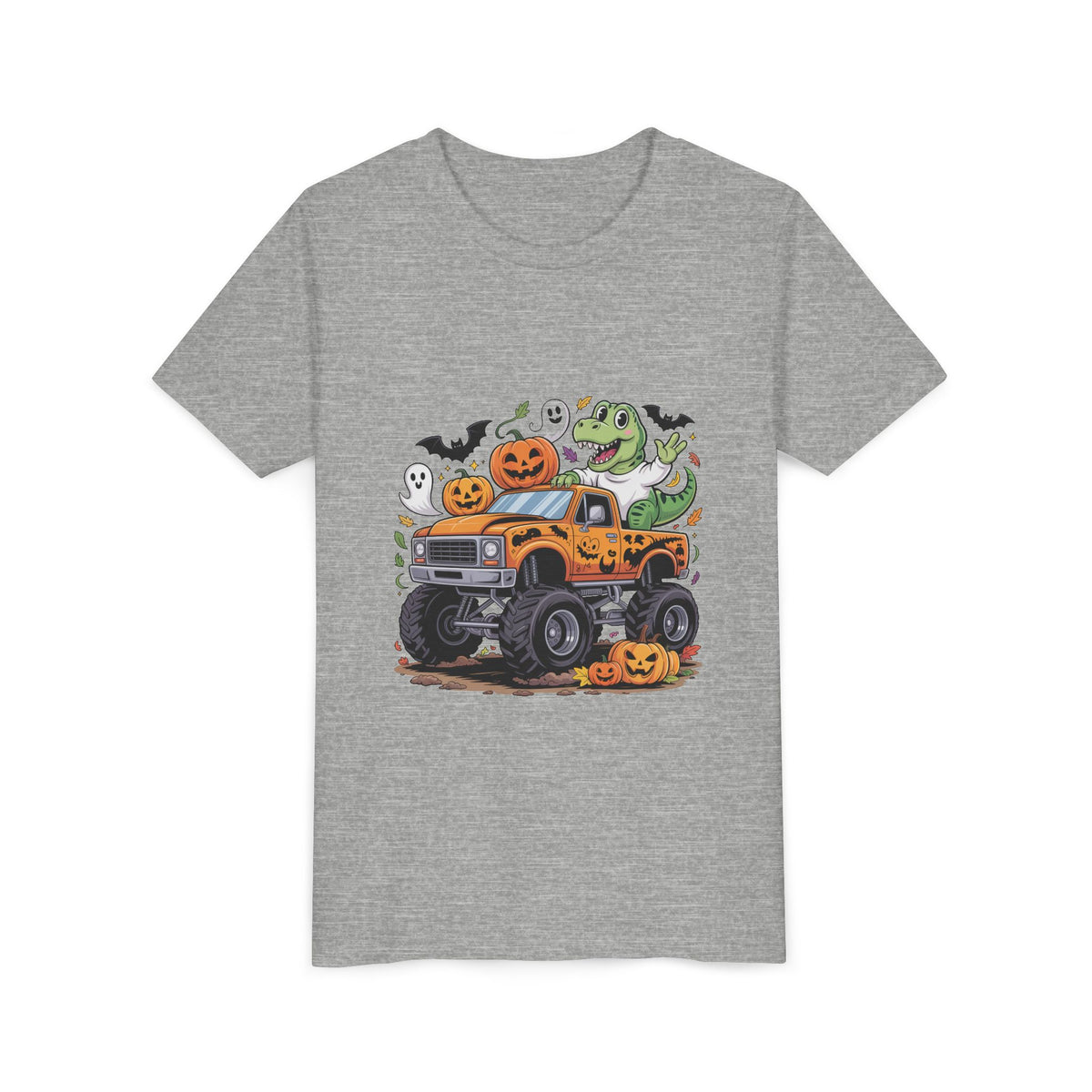 Kids Halloween Monster Truck Tee - Cute Pumpkin, Ghost & Dinosaur Truck Design