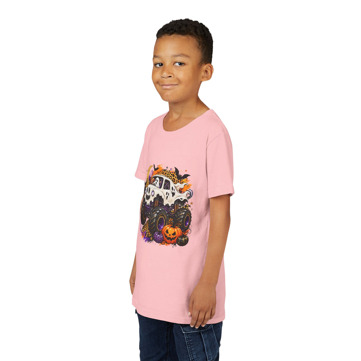 Kids Halloween Monster Truck Tee — Spooky Skull Van with Pumpkin Graphic